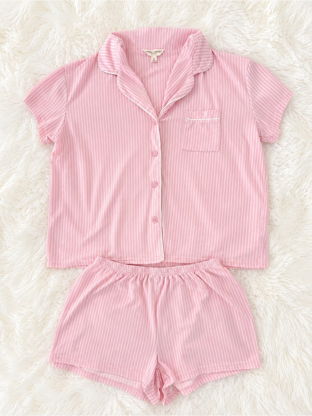 Laura Ashley Pink/White Striped Short Pajama Set